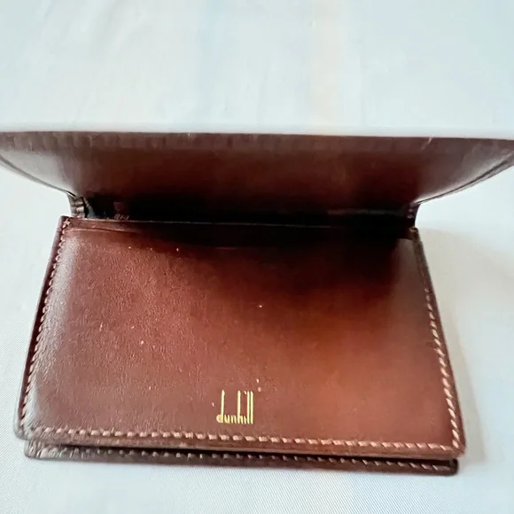 Dunhill card case business card holder brown leather and black canvas Unisex VTG